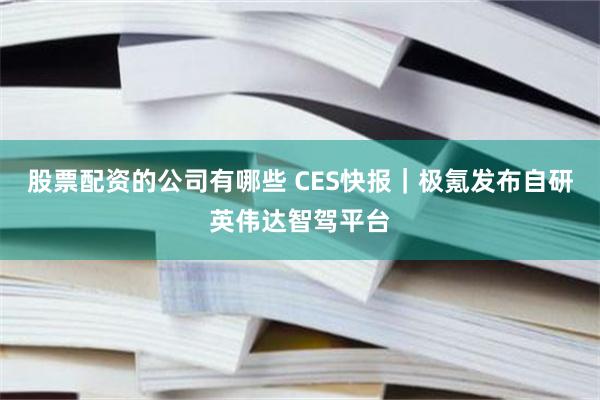 股票配资的公司有哪些 CES快报｜极氪发布自研英伟达智驾平台